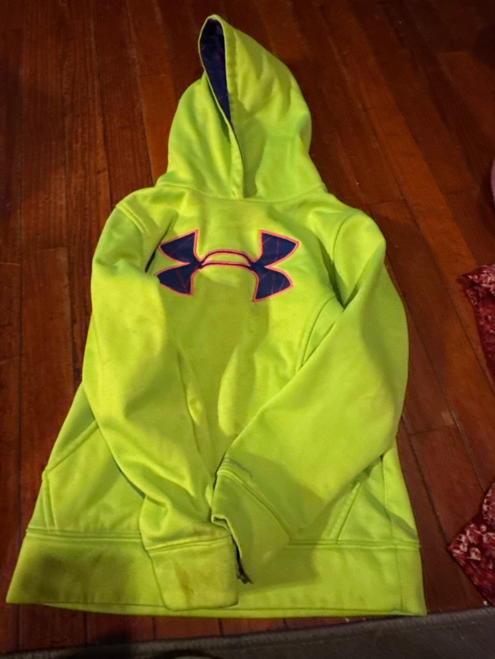 Under Armour Neon Lime Kids Hoodie with Navy Logo Trim